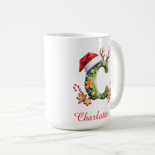 Monogram initial c ginger men merry Christmas Kaffeetasse (VorderseiteRechts)