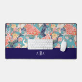 Monogram Initial Chinoiserie Floral Egret Schreibtischunterlage (Tastatur & Maus)
