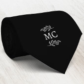 Monogram Initial Crest Botanical Leaf Black Krawatte