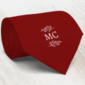 Monogram Initial Crest Botanical Leaf Burgundy Red Krawatte