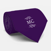 Monogram Initial Crest Botanical Leaf Dark Purple Krawatte (Gerollt)