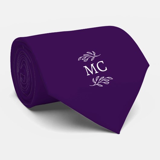 Monogram Initial Crest Botanical Leaf Dark Purple Krawatte (Gerollt)