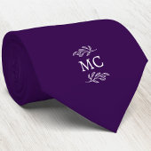 Monogram Initial Crest Botanical Leaf Dark Purple Krawatte