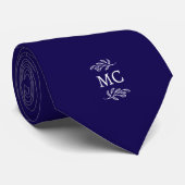 Monogram Initial Crest Botanical Leaf Navy Blue Krawatte (Gerollt)