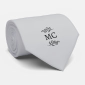 Monogram Initial Crest Botanical Leaf Silver Gray Krawatte (Gerollt)