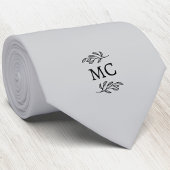 Monogram Initial Crest Botanical Leaf Silver Gray Krawatte