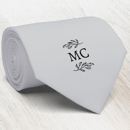 Monogram Initial Crest Botanical Leaf Silver Gray Krawatte