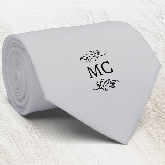 Monogram Initial Crest Botanical Leaf Silver Gray Krawatte