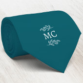 Monogram Initial Crest Botanical Leaf Teal Green Krawatte