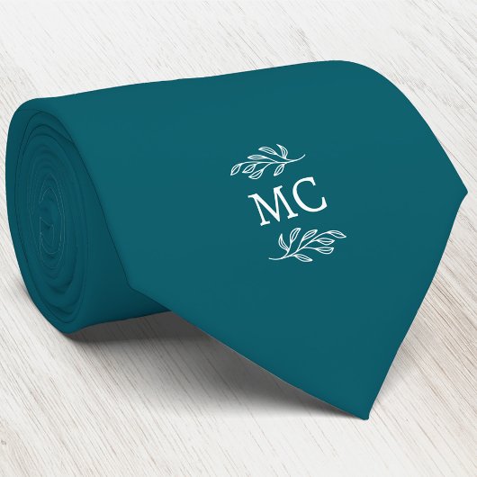 Monogram Initial Crest Botanical Leaf Teal Green Krawatte