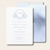 Monogram Initial Crest Dusty Blue Floral Wedding Einladung