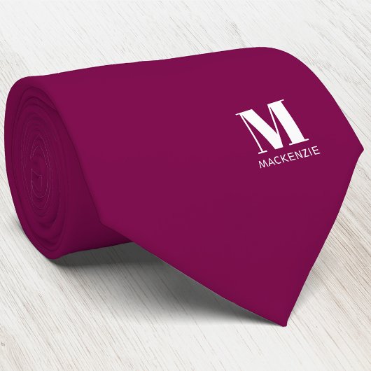 Monogram Initial Crest Personalized Burgundy Pink Krawatte