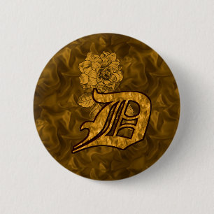 Monogram Initial D Gold Peony Button