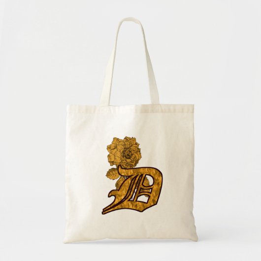 Monogram Initial D Gold Peony Tote Bag Tragetasche (Vorne)