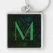 Monogram Initial Dark Floral Rose Green Gradiant Schlüsselanhänger (Vorne)
