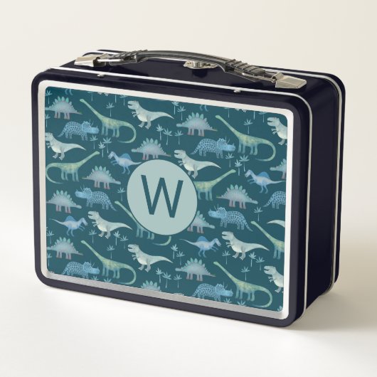 Monogram Initial Dinosaur-Muster Metall Brotdose (Rückseite)