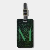 Monogram Initial Dunkle Florale Rose Grün Blau Gepäckanhänger (Vorderseite vertikal)