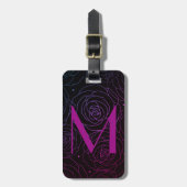 Monogram Initial Dunkle Florale Rose Magenta Lila Gepäckanhänger (Vorderseite vertikal)