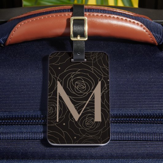 Monogram Initial Dunkle Florale Rose Neutrale Farb Gepäckanhänger (Vorderseite Insitu 2)