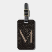 Monogram Initial Dunkle Florale Rose Neutrale Farb Gepäckanhänger (Vorderseite vertikal)