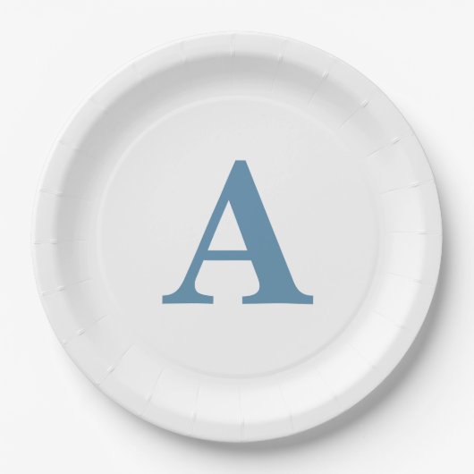 Monogram Initial Dusty Blue Eleganter Individuelle Pappteller (Vorderseite)