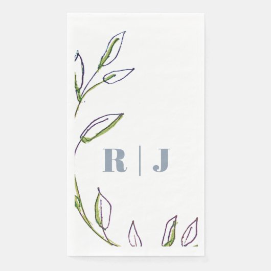 Monogram Initial Dusty Blue Green Leaf Art Wedding Serviette (Vorderseite)