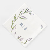 Monogram Initial Dusty Blue Green Leaf Art Wedding Serviette (Ecke)