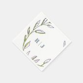 Monogram Initial Dusty Blue Green Leaf Art Wedding Serviette (Ecke)