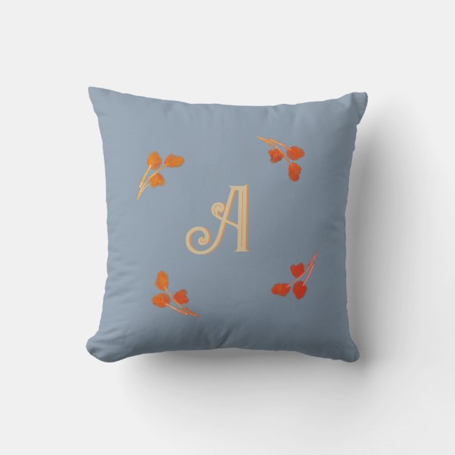Monogram Initial Dusty Blue Retro Red Orange Berry Kissen (Vorderseite)