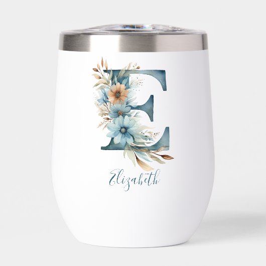 Monogram Initial E Blue Floral Watercolor Gift Ihr (Vorderseite)