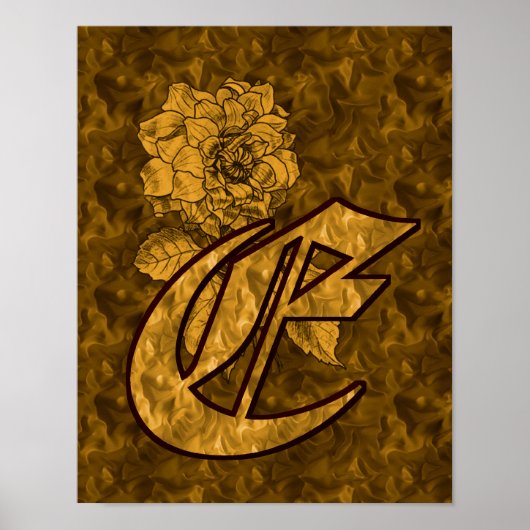 Monogram Initial E Gold Peony Floral Poster (Vorne)