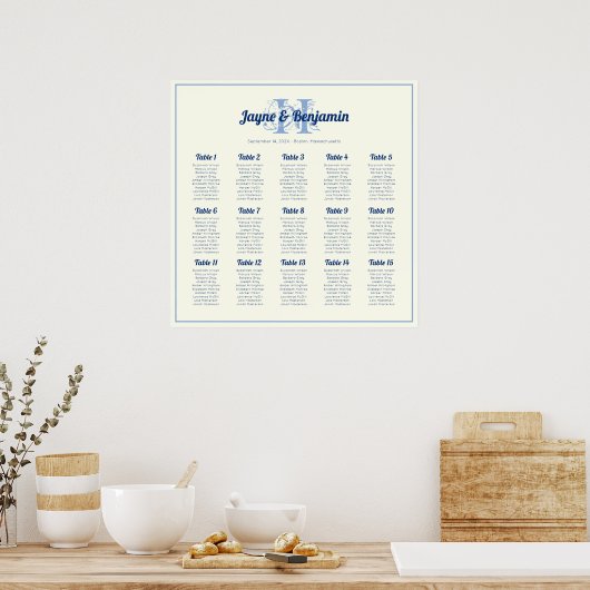 Monogram Initial Ecru Wedding Seating chart poster (Küche)