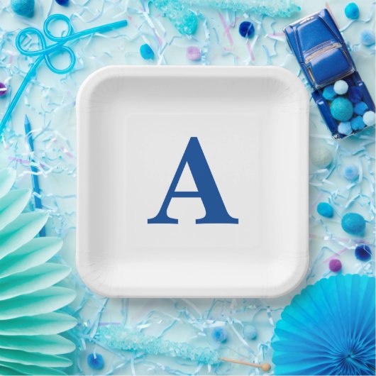 Monogram Initial Elegant Individuelle Name Blue Wh Pappteller (Party)