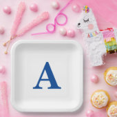 Monogram Initial Elegant Individuelle Name Blue Wh Pappteller (Party)