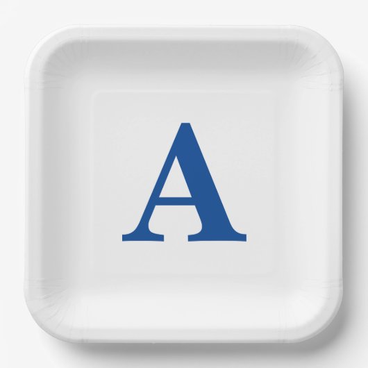 Monogram Initial Elegant Individuelle Name Blue Wh Pappteller (Vorderseite)
