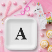 Monogram Initial Elegant Individuelle Name Schwarz Pappteller (Party)