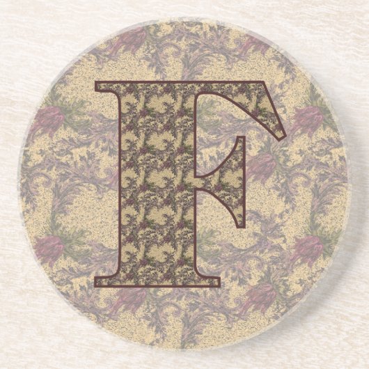 Monogram Initial F Elegant Floral Drink Untersetze Sandstein Untersetzer (Vorne)
