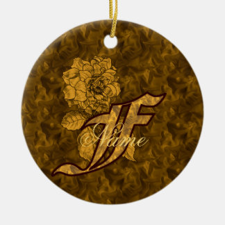 Monogram Initial F Elegant Gold Peony Personalized Keramik Ornament