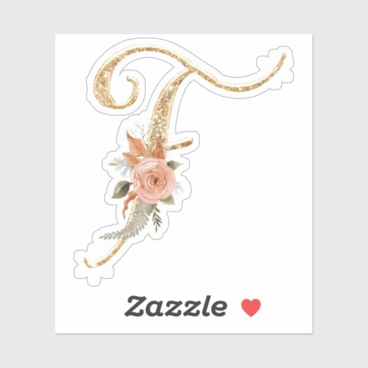 Monogram Initial F Gold Glitzer Peony Rose Floral Aufkleber (Blatt)