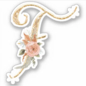Monogram Initial F Gold Glitzer Peony Rose Floral Aufkleber (Vorderseite)