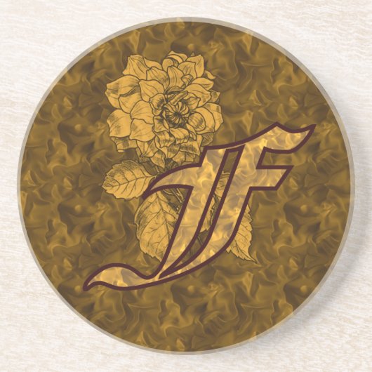 Monogram Initial F Gold Peony Drink Untersetzer (Vorne)