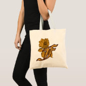 Monogram Initial F Gold Peony Tote Bag Tragetasche (Vorderseite (Produkt))
