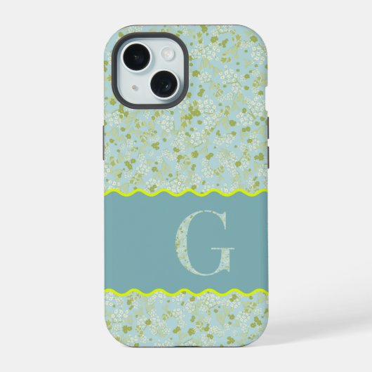 MONOGRAM INITIAL G ACQUA KLEINE BLUME iPhone 15 HÜLLE (Rückseite)