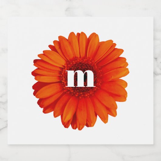 Monogram Initial Gerbera Daisy Schaumweinetikett (Einzelnes Label)