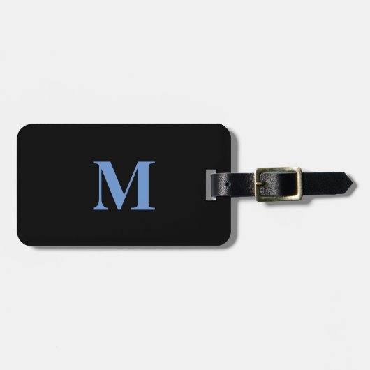 Monogram Initial Gift Favor Cornflower Blue Black Gepäckanhänger (Vorderseite horizontal)