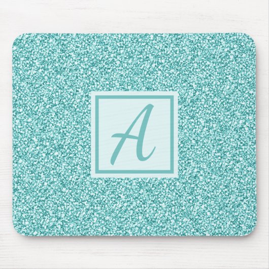 Monogram Initial Girly Blue Sparkle Mousepad (Vorne)
