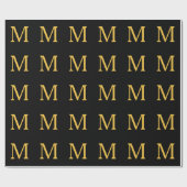 Monogram Initial Gold Black Individuelle Name Part Geschenkpapier (Flach)