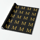 Monogram Initial Gold Black Individuelle Name Part Geschenkpapier (Ungerollt)