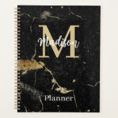 Monogram, Initial Gold Black Marble Undatiert Planer (Vorderseite)