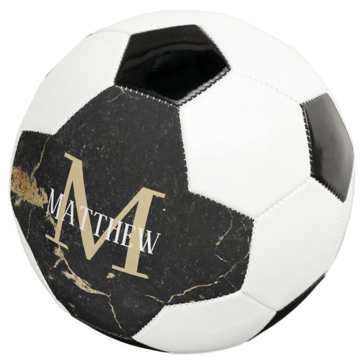 Monogram-Initial-Gold-Black-Marmor Fußball (Dreiviertel)